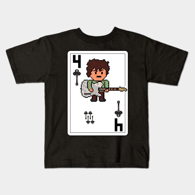 Pixelrockstars Four of Clubs Playing Card Kids T-Shirt by gkillerb